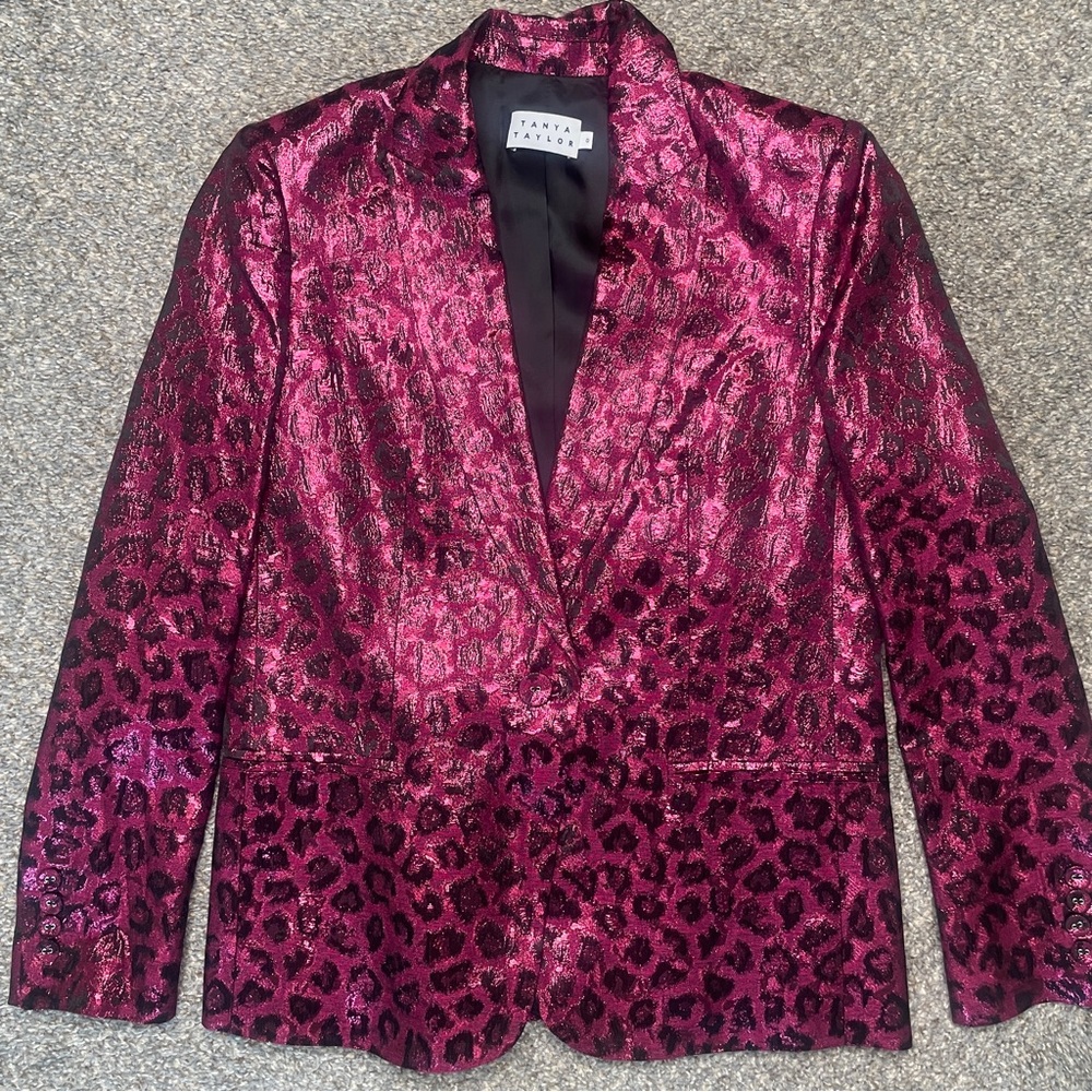 Tanya Taylor hot pink metallic Leopard Print Blazer Size 0